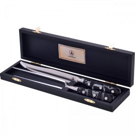   LAGUIOLE Húsvilla késsel, Plasztik, Fekete-Fehér cirkás markolattal 40268474